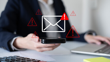 Danger warning notification email electronic mail protection privacy scam threat fraud spam virus technology information at risk cybersecurity security safety online digital network attack caution