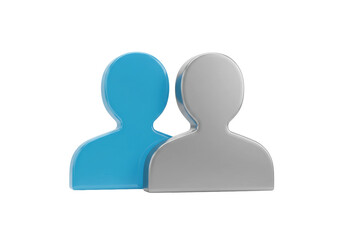 Two stylized people icons isolated on transparent background, blue and gray user symbols in PNG format