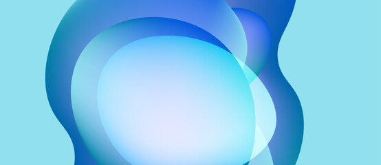Abstract fluid shapes, cool blues, soft gradients. Minimalist design evokes calm, modern aesthetic. Light plays with form.