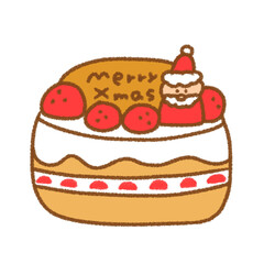 サンタが乗ったいちごのクリスマスホールケーキのイラスト