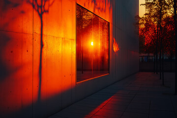 Sunset Reflections on Concrete Wall &ndash; Urban Shadows and Light.