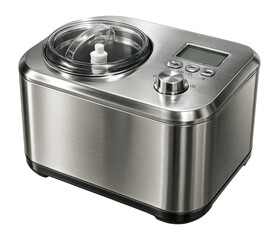 Stainless steel ice cream maker perfect for a contemporary apartment kitchen.