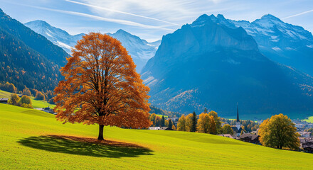 autumn landscape with mountains and trees