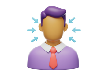 3D faceless man with purple hair and tie isolated PNG, concept of being targeted or influenced by external factors
