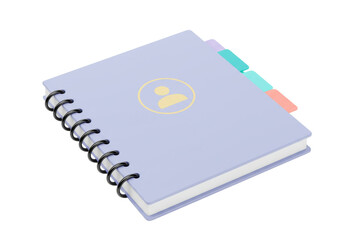Spiral bound notebook with dividers isolated on transparent background, personal organizer for planning and scheduling
