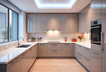 Sleek modern kitchen cabinets with integrated line set plumbing, fitting, copper