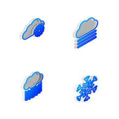 Set Isometric line Fog and cloud, Cloud with snow, rain and Snowflake icon. Vector