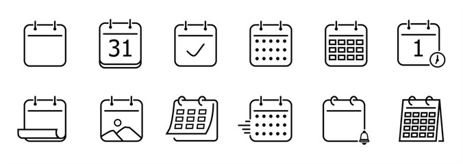 Set of icons for calendar vector editable stroke 