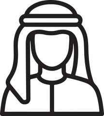 Vector art of a minimalist line drawing of a man wearing a traditional arab headdress, the image features clean lines and a simple design, suitable for use as an icon or cultural representation on