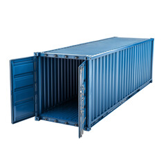 Blue shipping container with open doors, showing empty interior, used for transport and storage in various industries Generative AI