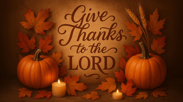 thanksgiving gratitude Give thanks to the Lord with pumpkins candles autumn leaves