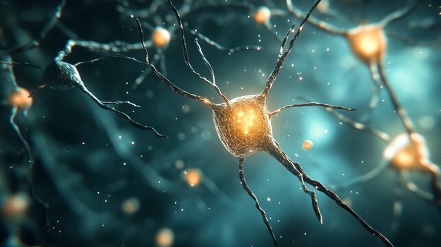 Futuristic neural network visualization featuring dynamic financial data and glowing synapses.