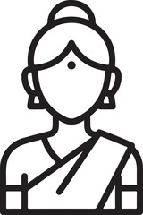 Vector art of a line drawing of a woman in a sari, suitable for use as an avatar, icon, or graphic element in designs related to culture, fashion, or identity on