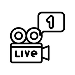 Outline Icon of A Vintage Video Camera Broadcasting Live With A Number One Notification In A Speech Bubble On A Transparent Background
