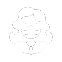 Outline Drawing of a Smiling Woman's Face with Dotted Lines and Simple Geometric Shapes Forming Her Body and Hair Against a Transparent Background