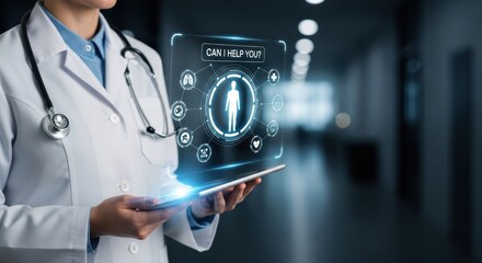 Doctor Using Digital Interface for Healthcare Technology and Medical Analysis