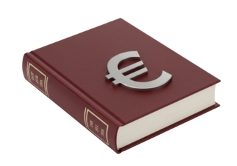 Maroon book with euro symbol isolated on transparent background, finance and economy concept for business and investment