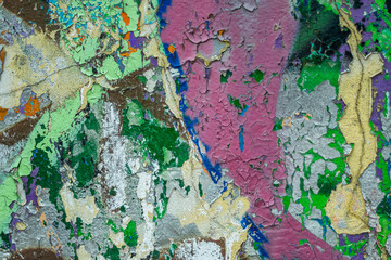Abstract multicolor grunge background with abstract color texture. Abstraction from collapsing graffiti on the wall. Weathered wall background
