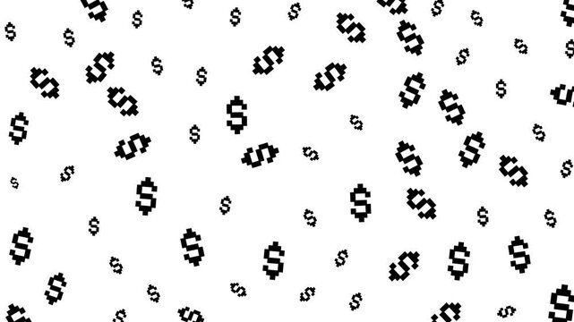Animated seamless animated pattern of pixelated dollar signs. Perfect for videos or content with a finance, digital business, or gaming theme.