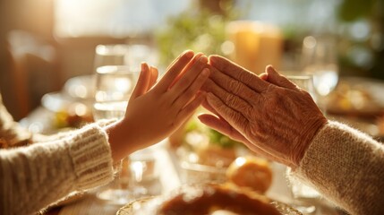 Obraz premium A warm moment between a child and an elderly woman sharing a meal, highlighting generational bonding and family love.
