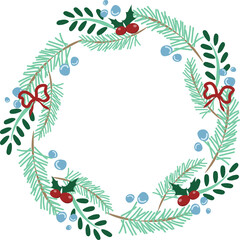 Festive Christmas Wreath with leafs and bow