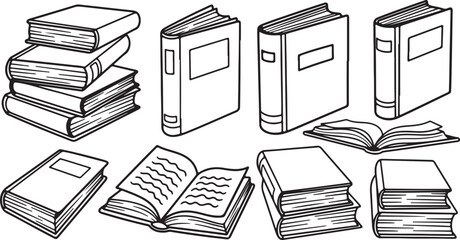 Open Books and Notes Line Art | Study and Education Doodle Set

Hand Drawn Book Outlines | Stacked Paper and Learning Clipart

Vector Sketches of Books & Documents | Reading and Research Icons
