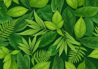 Lush Green Leaves - A Vibrant Botanical Pattern.