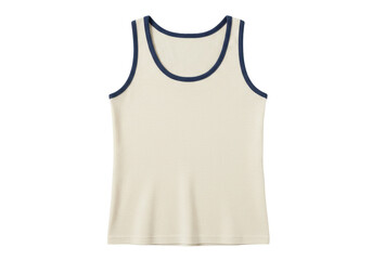 Sleeveless cream-colored tank top with navy trim isolated on white, casual summer apparel for women s fashion and everyday wear