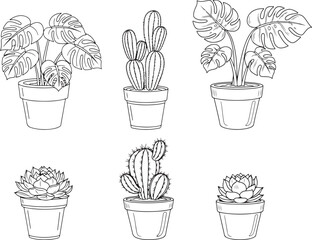 Potted Houseplants Line Art | Monstera, Cactus, and Succulent Outlines

Tropical and Desert Plant Doodles | Indoor Garden Vector Sketches

Minimalist Houseplant Collection | Hand Drawn Potted Flora Cl