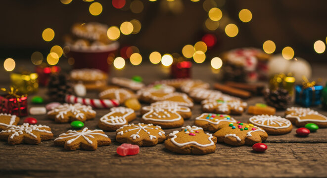 Festive Holiday Baking Scene with Gingerbread and Sweets