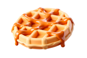 round waffle covered with peanut cream and boiled condensed milk