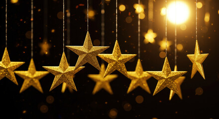 Shiny Gold Stars with Sparkling Bokeh Lights