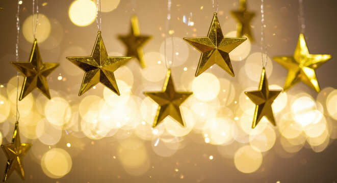 Blurred Christmas Lights and Glittering Star Garlands - Powered by Adobe