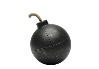 Old-fashioned bomb PNG isolated on transparent background, black sphere with fuse for historical or explosive concept