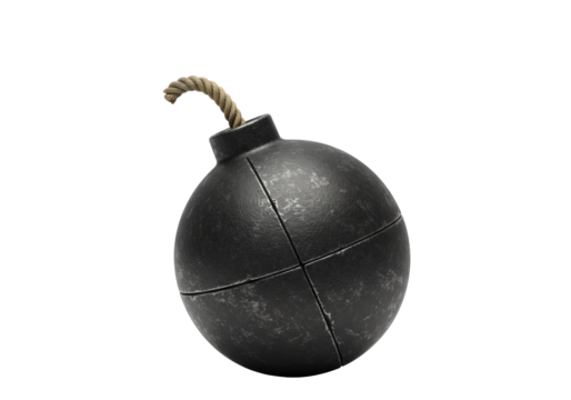 Old-fashioned bomb PNG isolated on transparent background, black sphere with fuse for historical or explosive concept