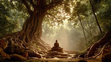 Obraz premium Meditation Under the Ancient Banyan Tree