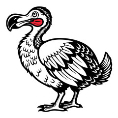 White back ground a black and white illustration of a red colour dodo.