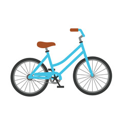 Obraz premium A light blue bicycle with a brown seat and handlebars on a white background.