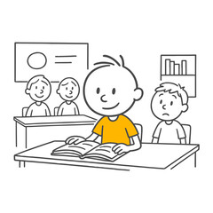 Inside the Classroom The Excitement of Learning A Happy Student Focused on Their Book and Their Friends.