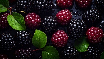 Close-up of fresh blackberries, background. Healthy eating concept.