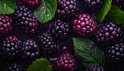 Close-up of fresh blackberries, background. Healthy eating concept.