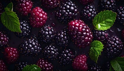 Close-up of fresh blackberries, background. Healthy eating concept.