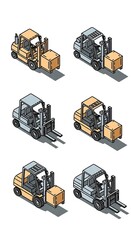 Isometric Forklift Trucks - A Versatile Logistics and Transportation Collection.