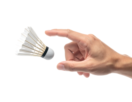 手元で浮遊するシャトルを捉えたスポーツコンセプト｜背景なし・透過PNG・コピースペース