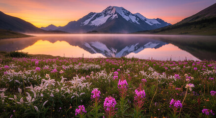 Naklejka premium sunrise over the lake
