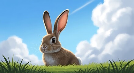 Rabbit in a Field - A Serene Digital Painting.