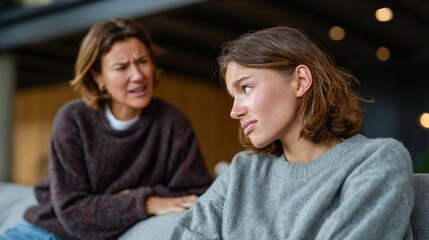 Woman and man sitting together indoors.
