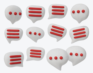 Set of 3D chat bubbles with text symbols, perfect for messaging, social media, communication, and digital interaction concepts