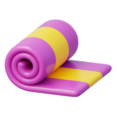 Purple and yellow striped mat rolled up