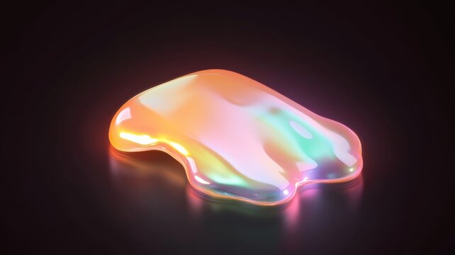 Radiant holographic blob with iridescent glow on dark background